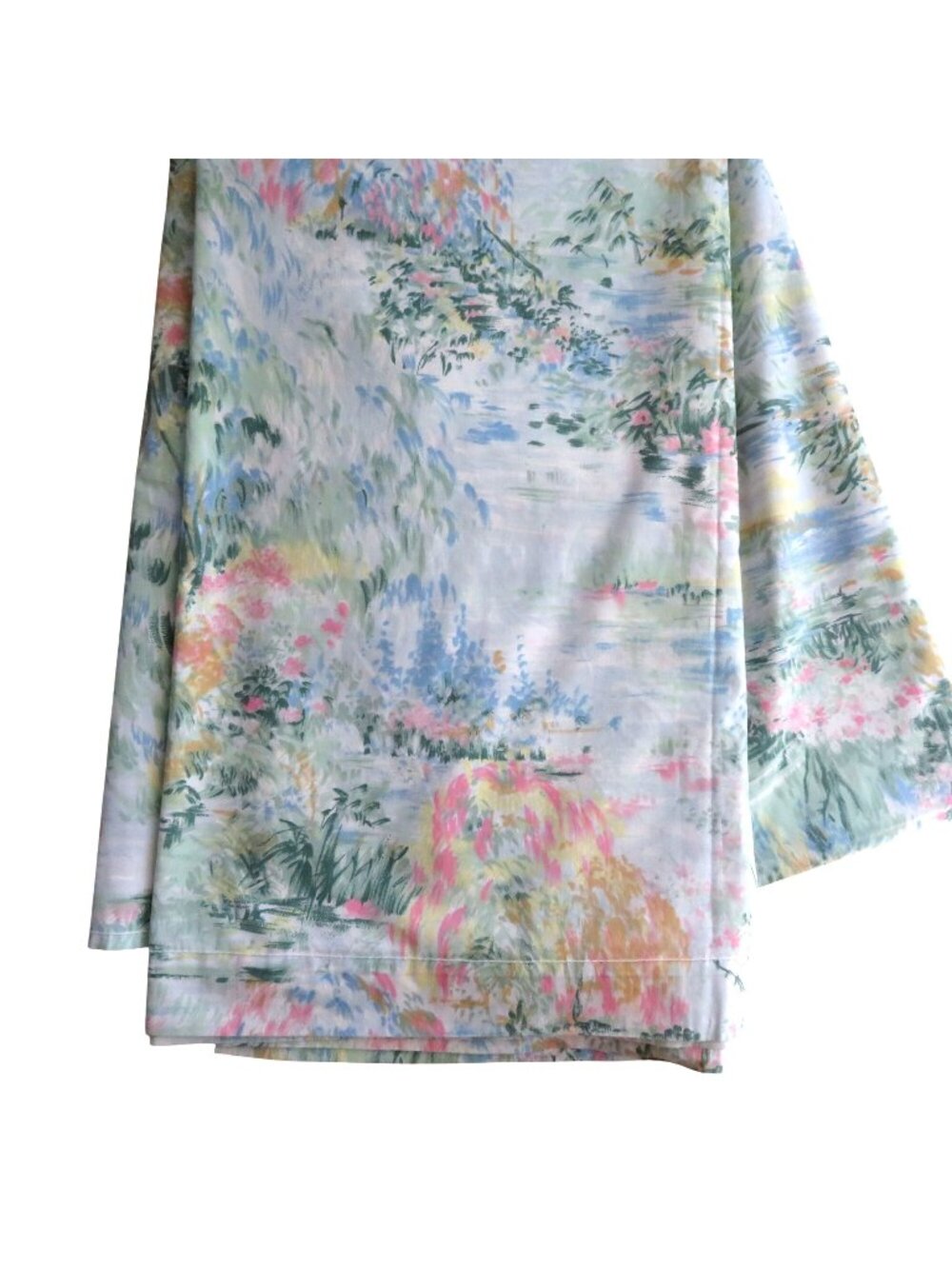 Vintage Springmaid "Camille" Monet Water Lilies King Flat Sheet Percale Pastel